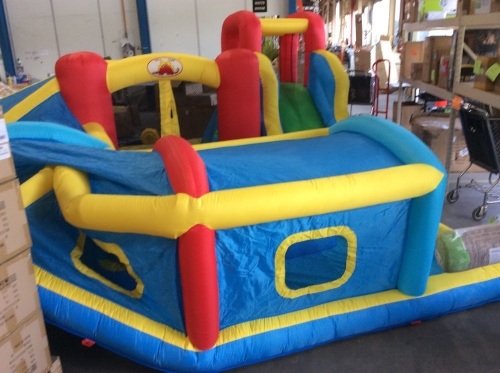 Inflatable Bounce House with Slide, Basketball Rim, and Tunnel, Blower Included - Lot 103