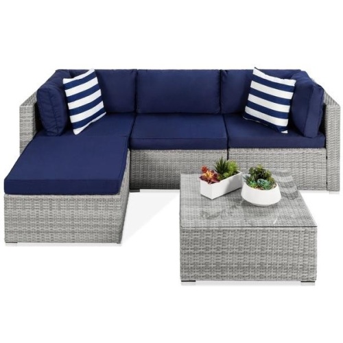 5-Piece Modular Wicker Sectional Conversation Set w/ 2 Pillows, Coffee Table  - Lot 60