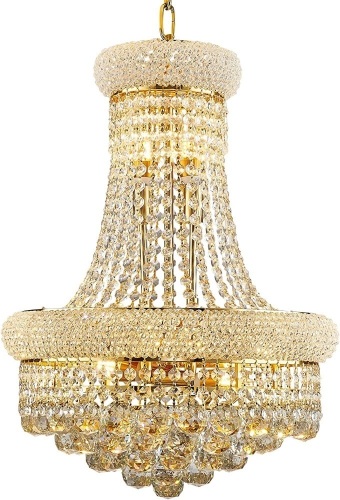 Chandiry 10 Lights Gold Finish Empire Crystal Chandelier Lighting for Dining Room Living Room Foyer Hallway Bedroom Entryway (Dia 18") - Lot 3802