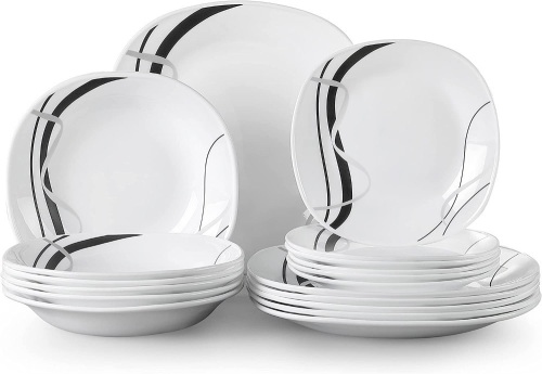 VEWEET Fionaglas 18-Piece Dinnerware Set, Opal Glassware Dinner Sets - Lot 3804