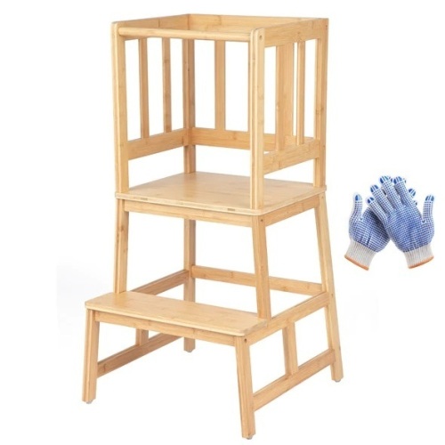 COSYLAND Bamboo Multifunctional Kitchen Step Stool Kids Kitchen Step Stool Helper - Lot 3809