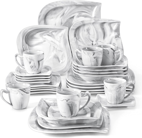 Malacasa Series Elvria, Marble Grey Dinnerware Sets Porcelain Dinner Set with Dinner Plates, Cups - Lot 3814