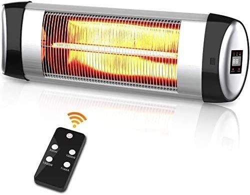 PatioBoss Electric Patio Heater Wall-Mounted Outdoor Heater with Remote Control, Indoor/Outdoor Infrared Heater, 1500W Quiet with LED Display, 3 Seconds Instant Warm with 24H Timer, Waterproof IP34 - Lot 3820