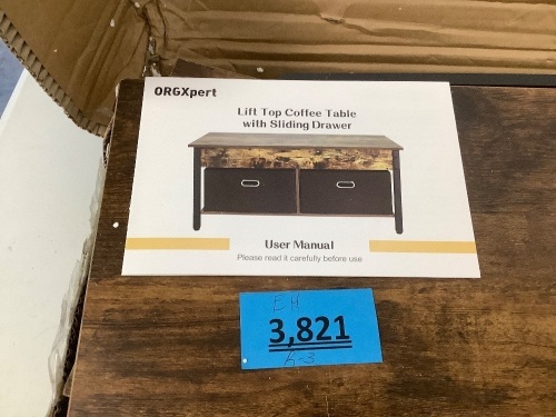 ORGXpert Coffee Table, Lift Top Coffee Table with Sliding Drawer - Lot 3821