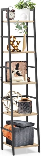 SpringSun 5-Tier Ladder Shelf Bookcase, Living Room Rustic Standing Shelf Storage Organizer, Wood and Metal Shelf for Home and Office - Lot 3895
