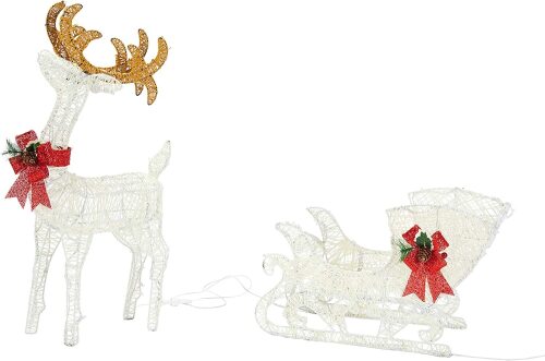Lights4fun Reindeer & Sleight Pre-Lit LED Christmas Decoration - Lot 3953