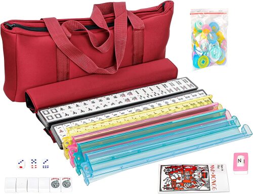 American Mahjong Set 166 Premium White Tiles with 4 All-in-One Rack/Pushers,Soft Bag Complete Western Mahjongg Set - Lot 3963