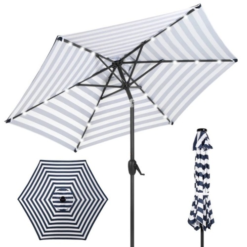 Outdoor Solar Patio Umbrella w/ Push Button Tilt, Crank Lift - 7.5ft - Lot 4008