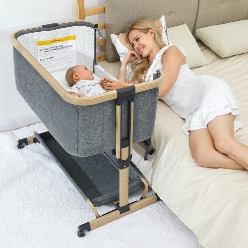 AMKE 3 in 1 Baby Bassinets,Bedside Sleeper for Baby,Baby Cradle with Storage Basket, Easy to Assemble Bassinet for Newborn/Infant, Adjustable Bedside Crib,Safe Portable Baby Bed,Travel Bag Included - Lot 4246