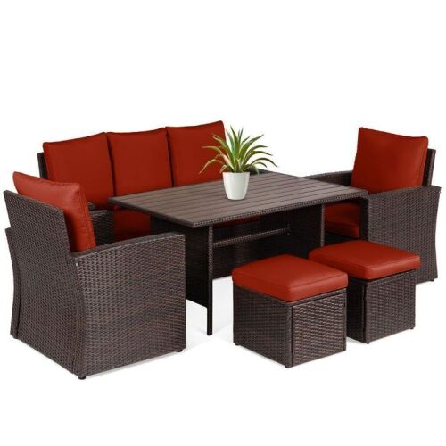 7-Seater Conversational Wicker Dining Table, Outdoor Patio Furniture Set  - Lot 91