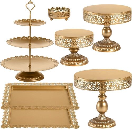 Lyellfe 7 Piece Gold Metal Cake Stand Set  - Lot 308