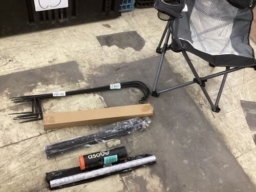 Camp Chair, Tripod, Shepherd Hooks, Window Film & Infuser Bottle  - Lot 318