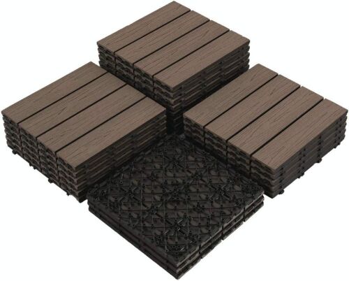 PANDAHOME 22 PCS Wood Plastic Composite Interlocking Patio Deck Tiles, 12”x12”, 22 sq. ft - Brazilian Ipe  - Lot 461