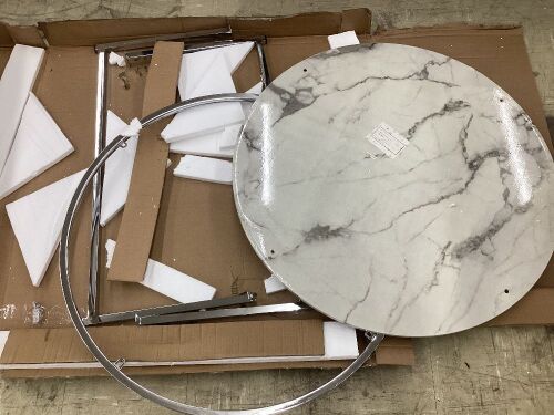 Round Coffee Table w/ Faux Marble Top, Metal Frame - 36in - Small Knicks on Table Top  - Lot 479