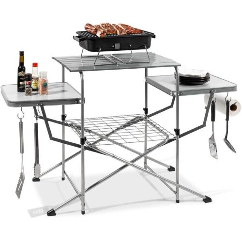 Portable Folding Grill Table w/ Carrying Case, 4 Utility Hooks  - Lot 356