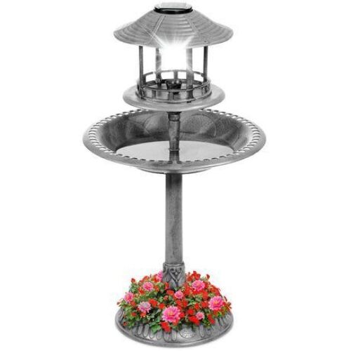 Solar Lighted Outdoor Pedestal Bird Bath w/ Planter, Decorative Bird Cage  - Lot 375