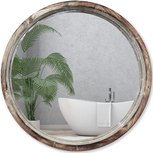 WOOCAFO 30 inch Round Mirror with Wood Frame - Lot 361