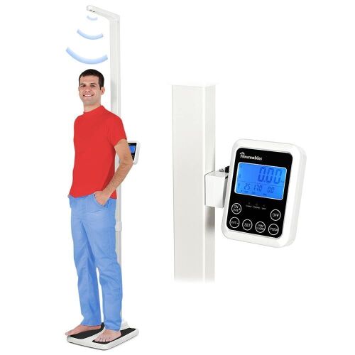 Houseables Digital Medical Scale, Touchless Sonar Stadiometer, L18" x W14" x H86", White, 440 lbs.  - Lot 24