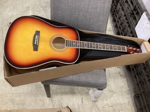 41in Acoustic Guitar Starter Kit w/ Digital Tuner, Padded Case, Picks, Strap  - Lot 218