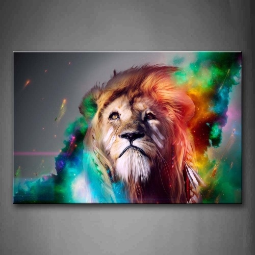 Colorful Lion Artistic Wall Art Painting On Canvas, 24x36 - Lot 41