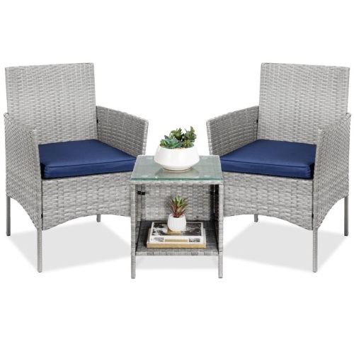 3-Piece Outdoor Patio Wicker Bistro Set w/ Side Storage Table - Lot 169