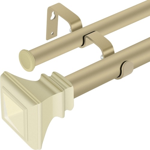 DAINTIER 1" Double Window Curtain Rod with Resin Finial, 36-72 inch, Champagne Gold - Lot 288