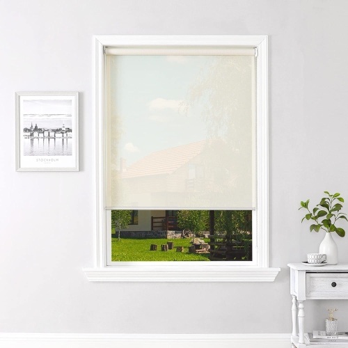 ChrisDowa Light Filtering Roller Shade, Flame Retardant, Water Proof Fabric, 29" W x 72" H - Lot 388