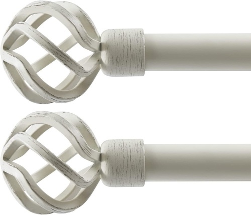 Oneach 2 Pack 28"-48'' Adjustable Curtain Rods 3/4'' Antique White with Decorative Twisting Finials - Lot 331