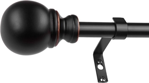 WL.Rocaille Window Curtain Rod, 28 to 48" with Ball Finials, 3/4" Diameter, Black - Lot 501