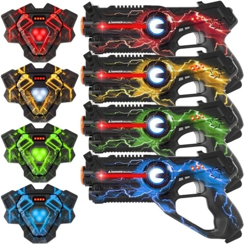 Set of 4 Infrared Laser Tag Blasters and Vests for Kids & Adults - Lot 4242