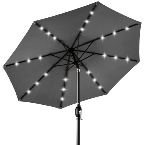 Solar LED Lighted Patio Umbrella w/ Tilt Adjustment, UV-Resistance - 10ft - Lot 4338