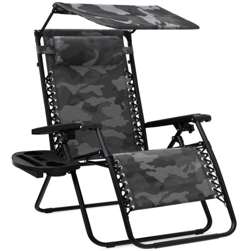 Folding Zero Gravity Recliner Patio Lounge Chair w/ Canopy, Side Tray - Lot 4349