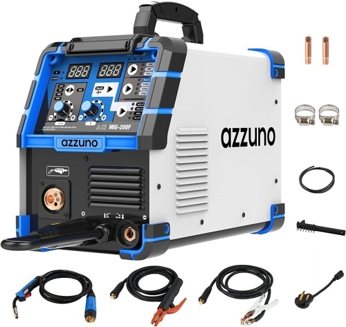 AZZUNO 200A MIG Welder,110V/220V Dual Voltage multiprocess welder,Gas Gasless MIG Welding Machine,4 in 1 Flux MIG/Solid Wire/Lift TIG/Stick ARC Welder (Grey) - Lot 4390