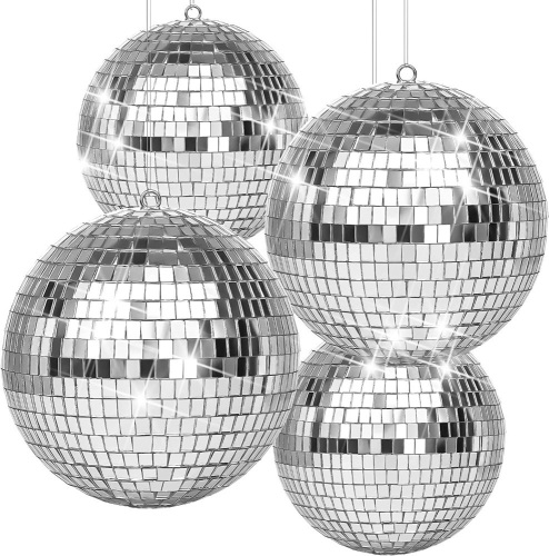 4 Pack Large Disco Ball Ornaments (6 Inch, 4 Inch) - Lot 146