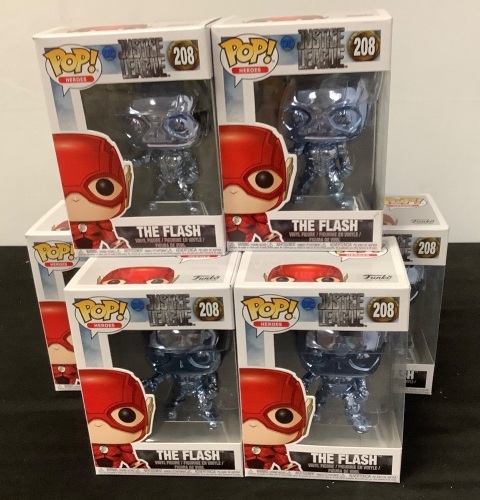 Lot of (7) POP! Heroes: 208 Justice League, The Flash Blue Chrome - Lot 162
