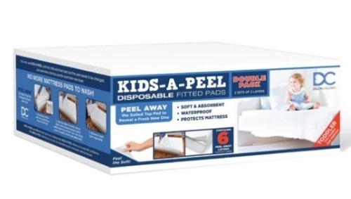 Kids-A-Peel Disposable Fitted Sheets, 6-Pack, Waterproof, For Toddler Size Bed - Lot 224