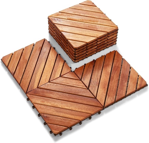Interlocking Acacia Hardwood Deck Tiles, (Pack of 10, 12"x12") - Lot 347
