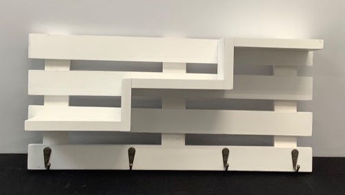 Wooden Wall Shelf with 4 Hooks - Lot 432