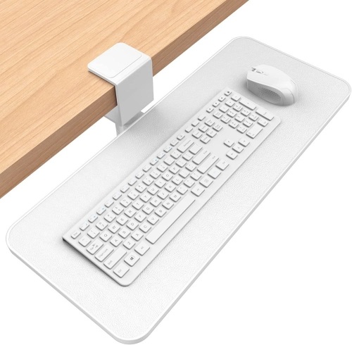 Rotating Keyboard Tray Under Desk - Adjustable C Clamp, No Drilling, 23.62"x9.84"-White - Lot 459