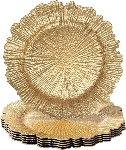 MAONAME Plastic Round 13" Gold Charger Plates, Set of 6 - Lot 468