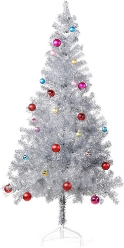 5ft Silver Christmas Tree with Ornaments - Lot 513