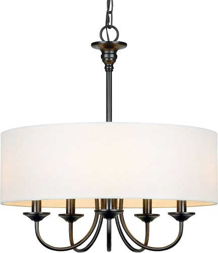 Lampundit 5 Light Traditional Chandelier with White Linen Drum Shade - Lot 517