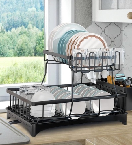 Kiss Core Dish Drying Rack, 2 Tier Black Stainless Steel - Lot 268