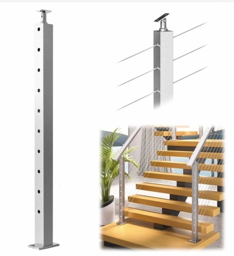 Muzata Cable Railing Post 36"x2"x2" (Post Body 33'') Angle Top Brushed Stainless Steel, PS01 - Lot 352