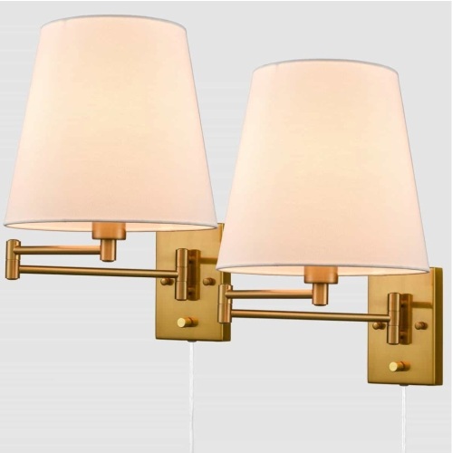 Set of 2 Beige Plug In Wall Sconces with Swing Arm - Lot 525