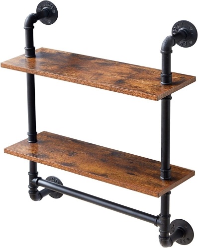 2 Tier Industrial Pipe Shelves with Towel Bar - Lot 165