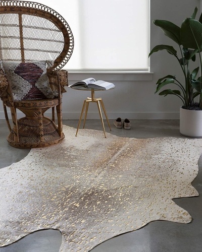 Loloi II Bryce Collection Faux Cowhide Area Rug, Pewter/Gold, 3'10" x 5'  - Lot 142