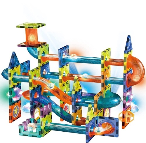 Glow in The Dark STEM Light Magnetic Building Blocks Gravity Marble Maze - Lot 341