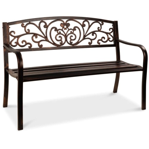 Steel Bench for Outdoor, Patio, Garden w/ Floral Design - 50in - Lot 4607
