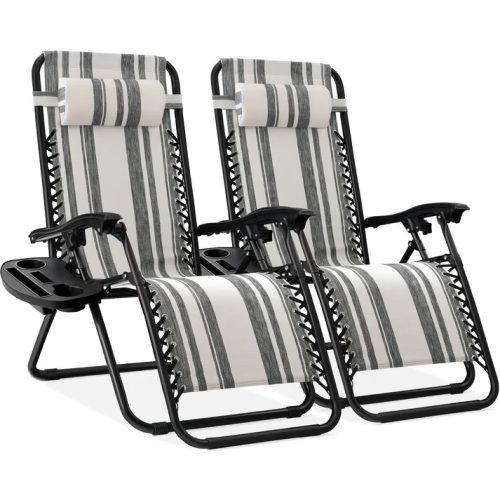 Set of 2 Adjustable Zero Gravity Patio Chair Recliners w/ Cup Holders - Lot 4648